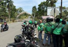 Protes ojek online di kawasan PC milik PT Pupuk Kalimantan Timur