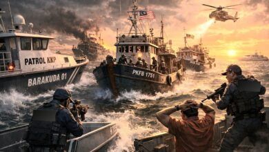 Ilustrasi penagkapan tiga kapal ikan berbendera Malaysia yang kedapatan mencuri ikan di Selat Malaka.