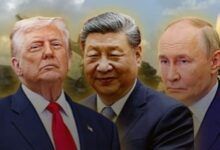Presiden Amerika Serikat Donald Trump, Presiden China Xi Jinping, dan Presiden Rusia Vladimir Putin